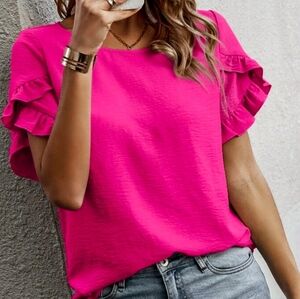 NWT Pink Ruffle Sleeve Top